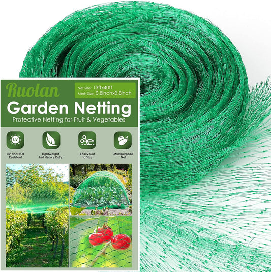 13X40Ft Bird Netting for Garden Protect Vegetable Plants and Fruit Trees,Plastic Trellis Netting for Birds, Deer,Squirrels and Other Animals