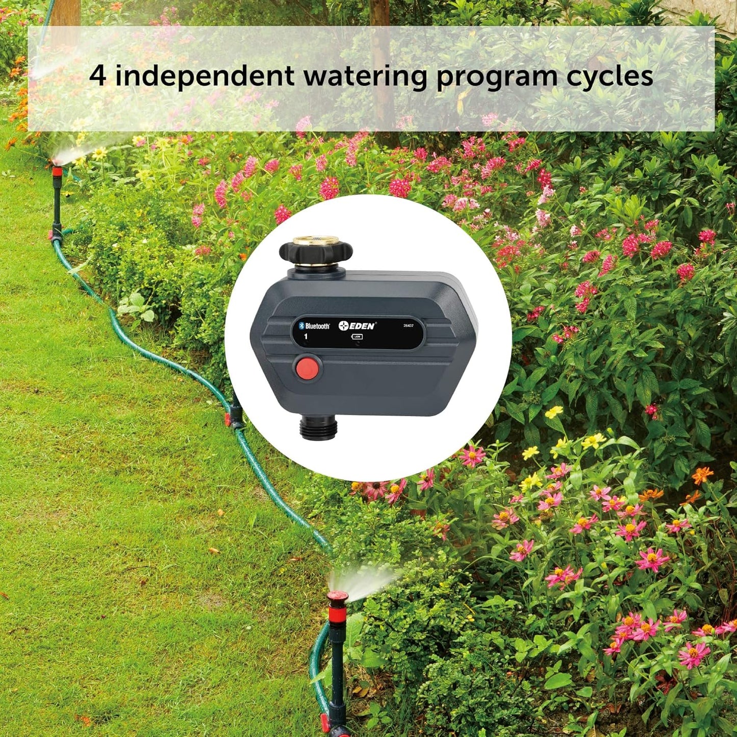 Eden 25441 1-Zone Bluetooth Water Timer for Smart Irrigation - Remote Control via App, Customizable Scheduling, and Water Delay Setting