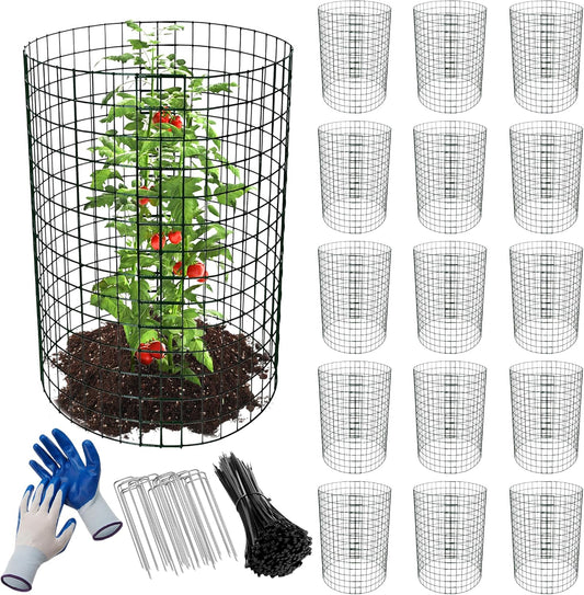 16pcs Plant Protectors from Animals, 13.8"x 12" Wire Plant Protector, Wire Cages for Plants with Stakes and Cable Ties, Metal Plant Cages for Plants, Vegetables, Flowers