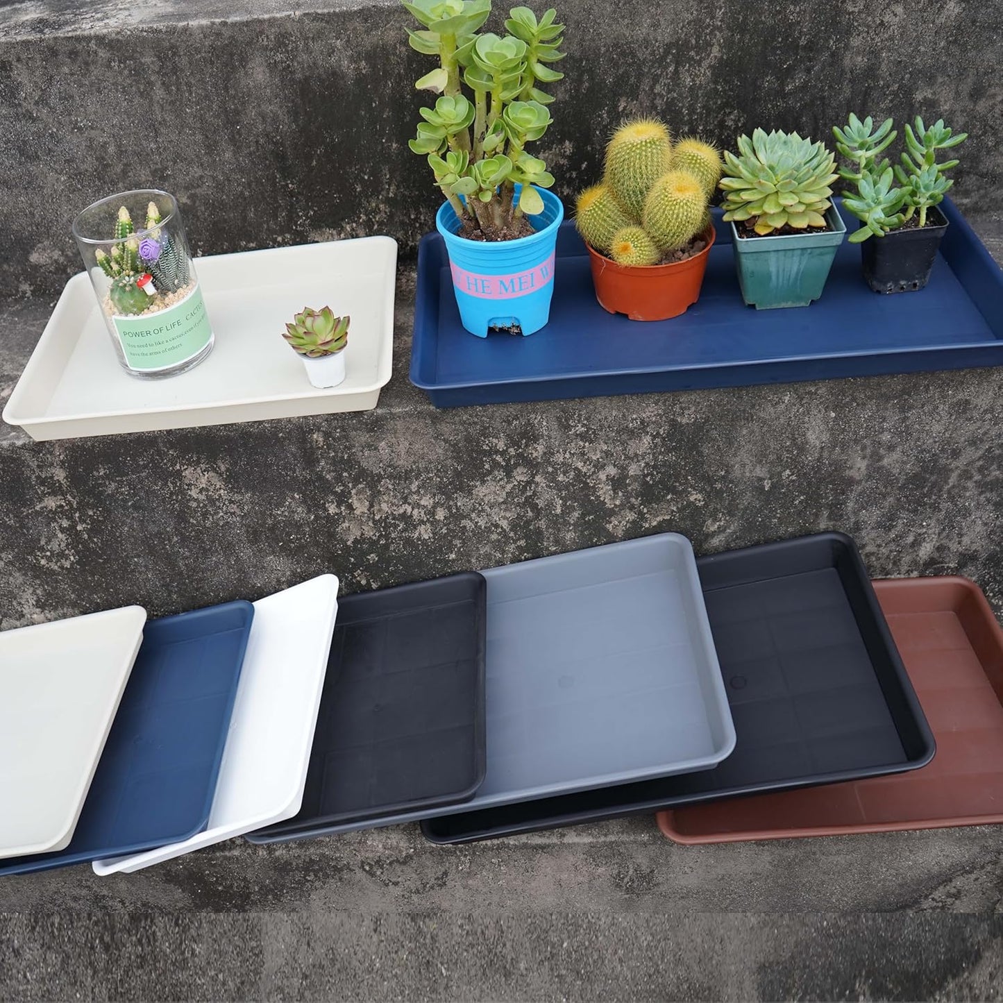 Plant Saucer Growing Tray, Seed Starter Tray Rectangular, Heavy Sturdy Plastic Plant Drainage Saucers, Plant Drip Trays for Pots, Seed Starter Growing Trays (11 x 9 inch, 2 Pack)