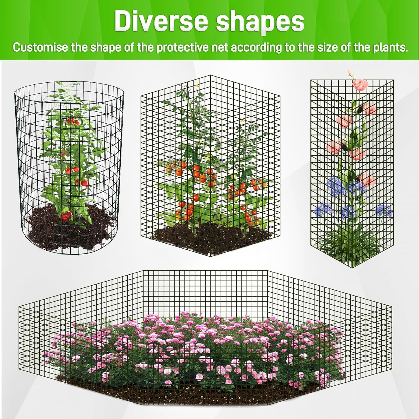 16pcs Plant Protectors from Animals, 20"x 12" Wire Plant Protector, Wire Cages for Plants with Stakes and Cable Ties, Metal Plant Cages for Plants, Vegetables, Flowers