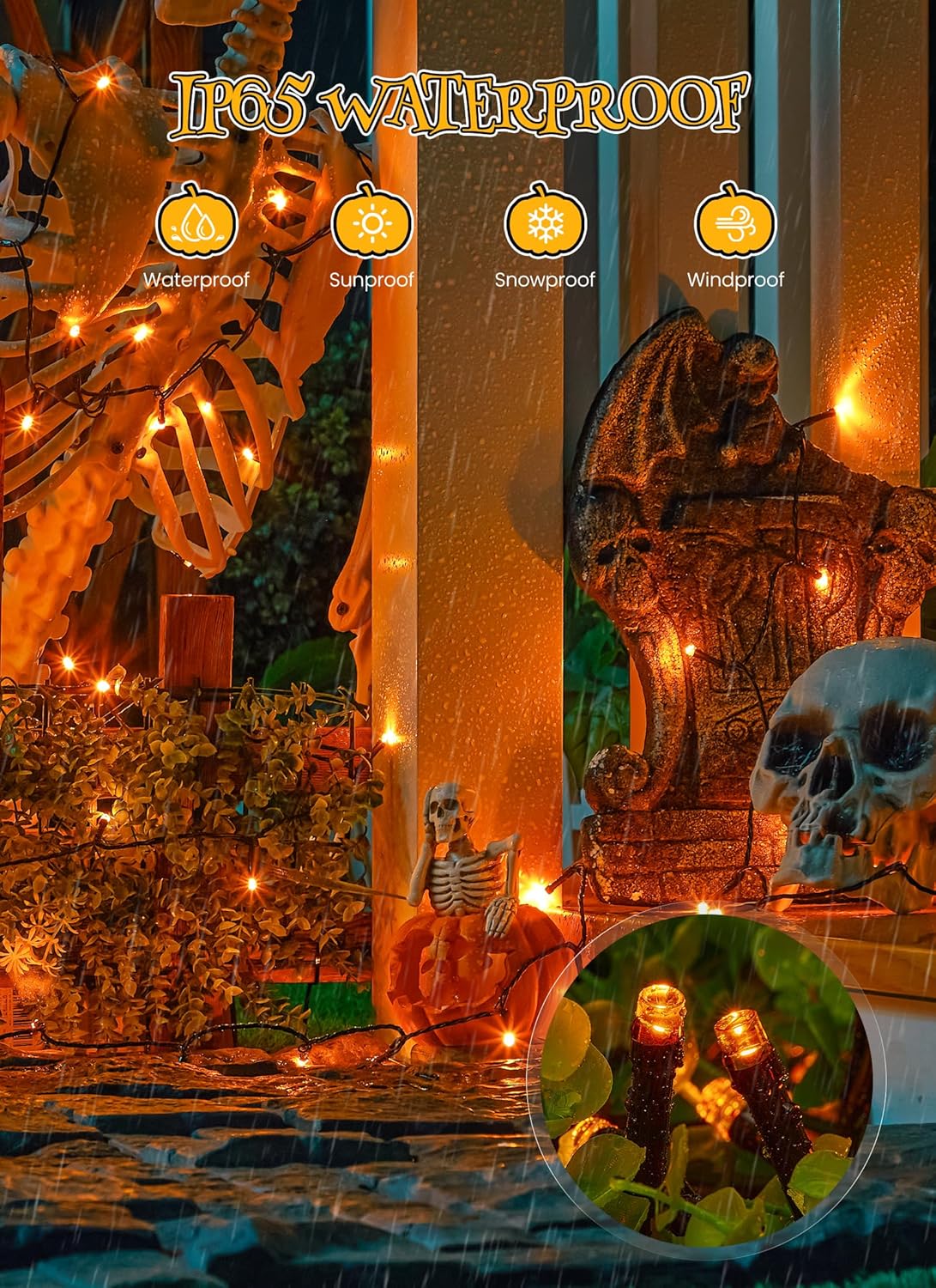 Brightown 4 Pack Solar Halloween Lights, Total 184FT 480 LED Solar String Lights Outdoor Waterproof Black Wire with 8 Modes, Solar Fairy Light for Garden Yard Patio Party Decors, Orange