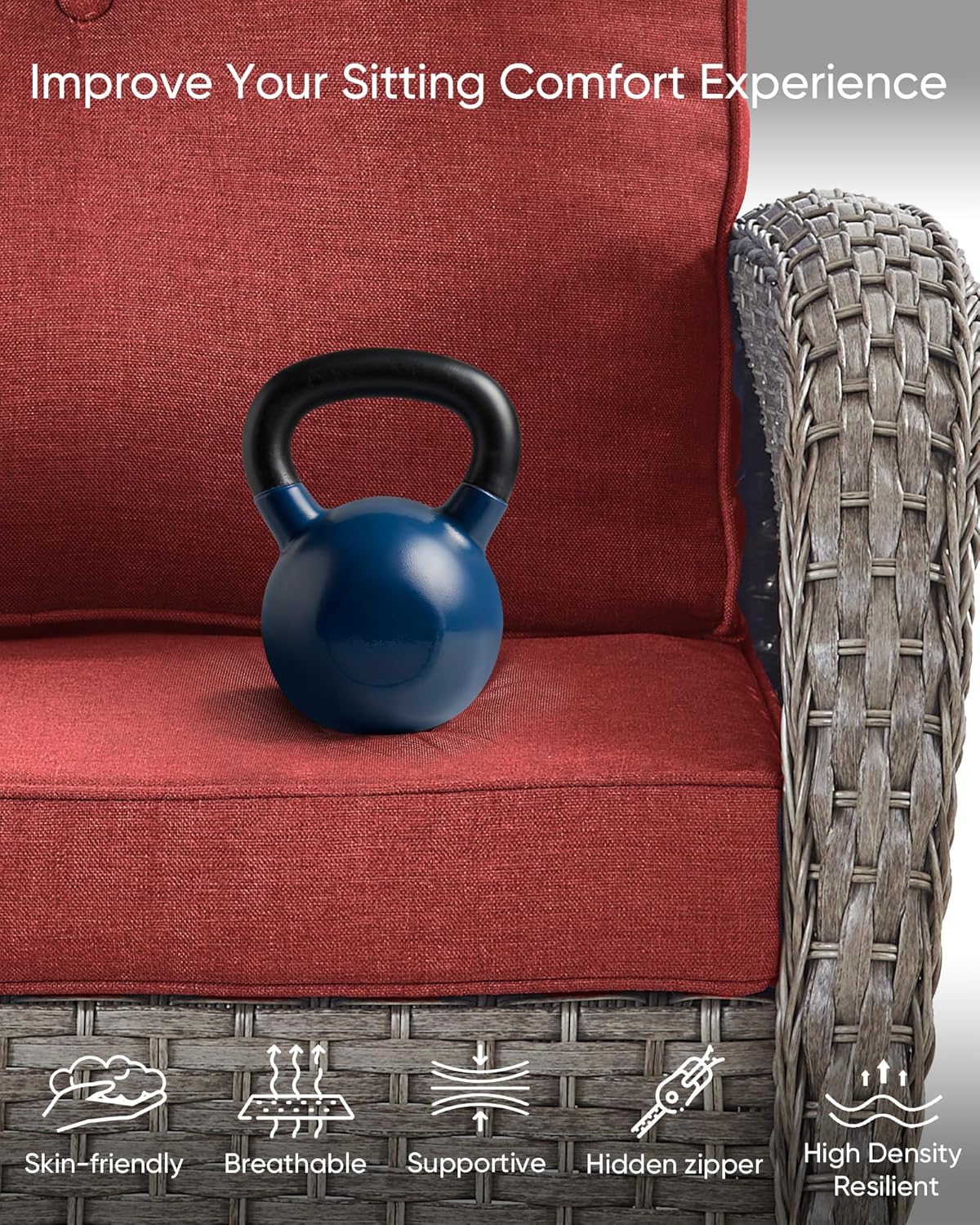 HUMMUH 3 Piece Outdoor Rocking Chairs Bistro Set-All Weather Wicker Outdoor Swivel Chairs Set of 2 with Side Table Small Patio Furniture Set for Deck Lawn Porch Balcony Poolside-Grey/Red