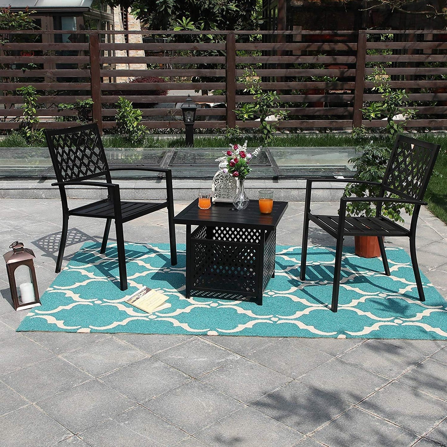 PHI VILLA Outdoor Patio Umbrella Side Table Base Stand with 1.57" Umbrella Hole for Garden,Pool Deck - Black