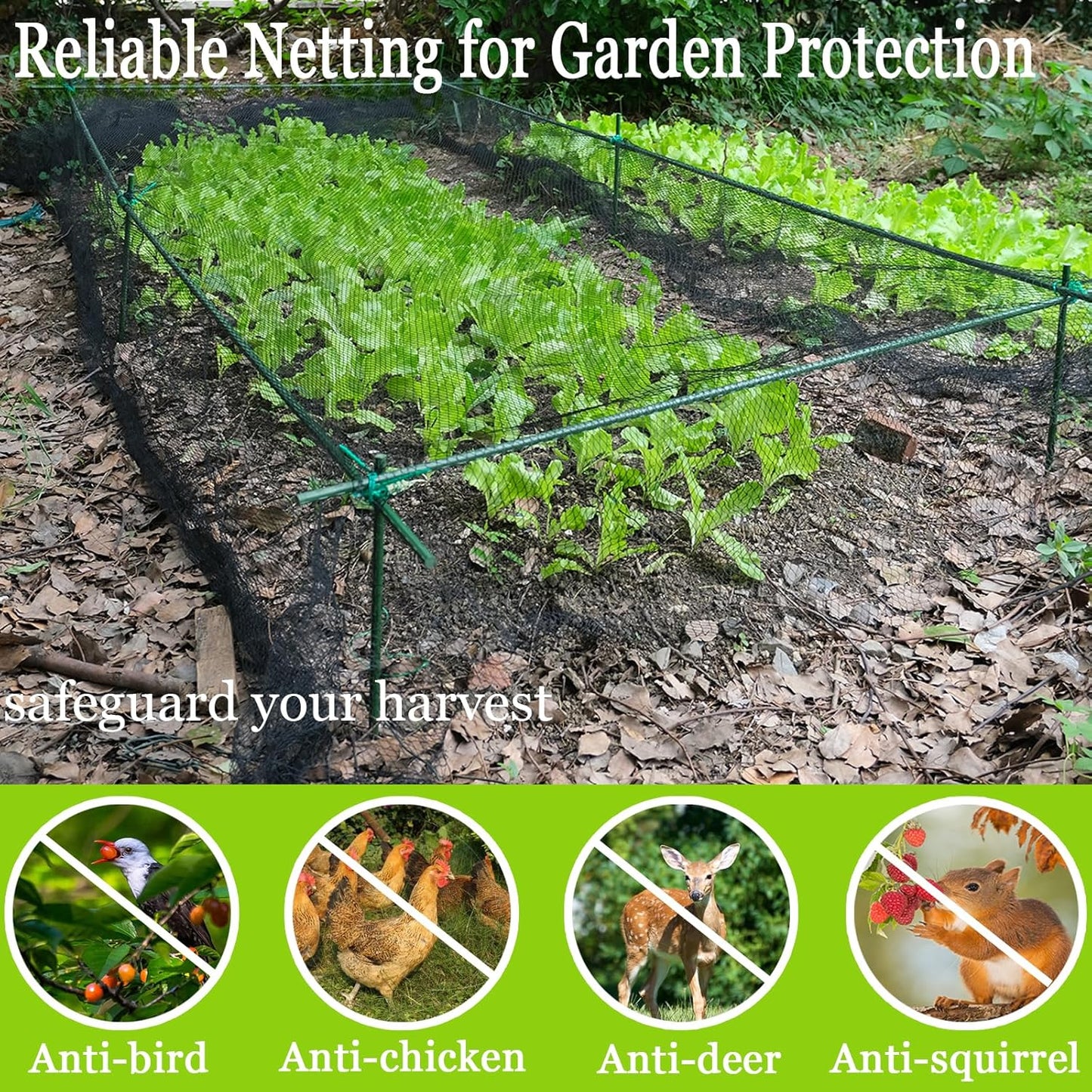 Meanchen Bird Netting 7.5x65 Ft, 1/2 in Mesh Heavy Duty Garden Netting for Plants, Fruit Trees, Vegetables, Extra Strong Woven Mesh Netting Against Birds, Deer, Poultry for Chicken Coop