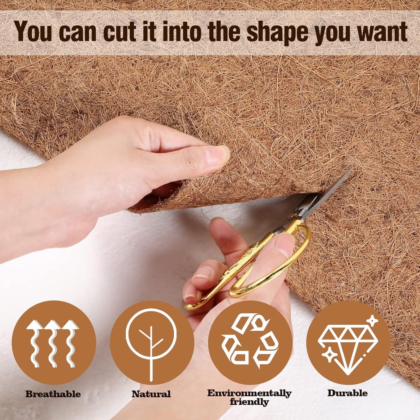 Sawysine 2 Rolls 16 x 118 Inch Coir Liner Roll Coconut Fiber Mat Natural Coconut Coir Liner Sheets Plant Potting Mat for Garden Decor Planters Flower Window Box Basket Animal Pet Pad Reptile Carpet