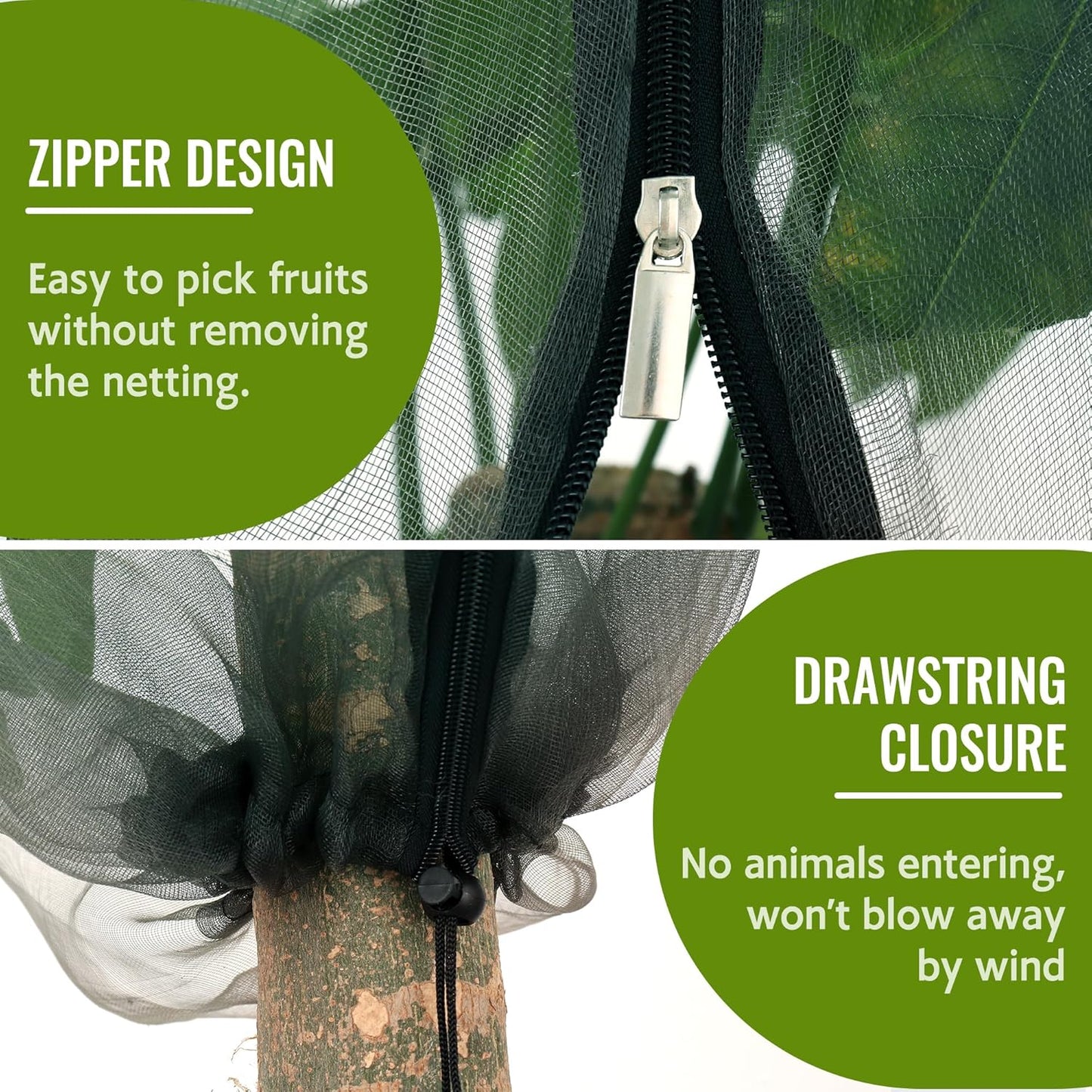 2 Pack Fruit Tree Netting Bags with Zipper and Drawstring, 4 x 5ft Ultra Fine Mesh Garden Netting Plant Cover, Bird Netting for Blueberry Bushes, Fruit Trees, Flowers (Black, 4 x 5 ft)