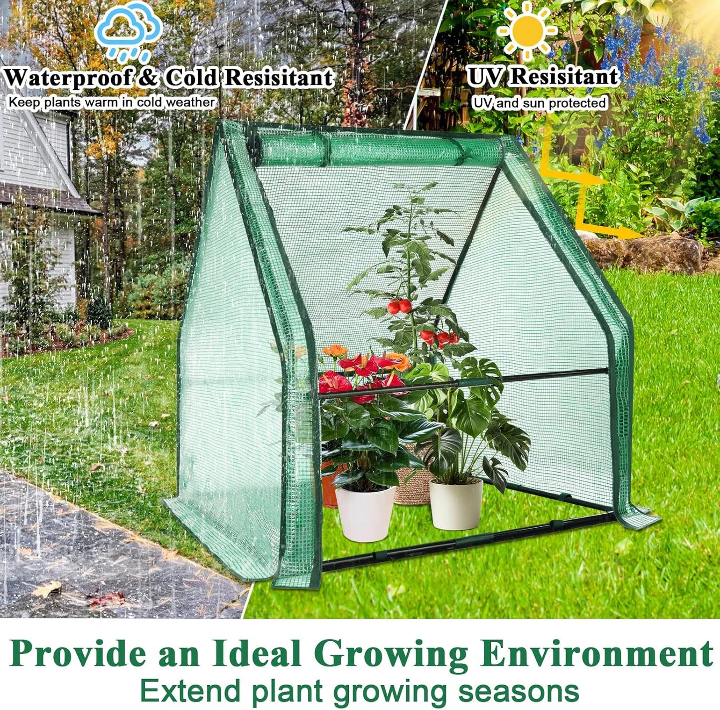 Ileading Small Greenhouse for Outdoor Indoor Portable Mini Garden Green House with Waterproof Pad, 4 Ground Stakes, 10 T-Shaped Plant Tags, Durable PE Plant Cover Tent, 36x36x42 Inch