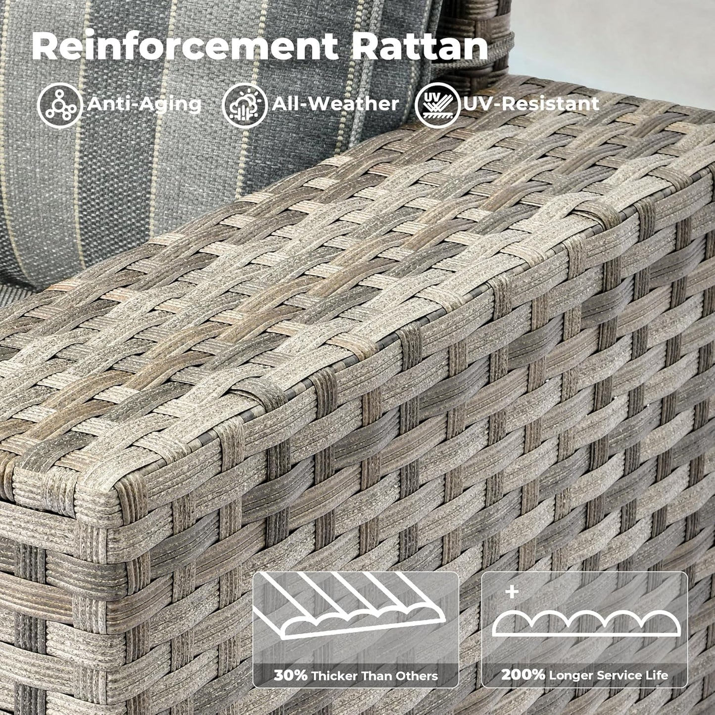 ovios 8 Pieces Patio Furniture Set, Outdoor Wicker Sectional Sofa with Swivel Chair Coffee Table, Modern Modular Deep Seat Rattan Couch Conversation Sets, Dark Gray Stripe