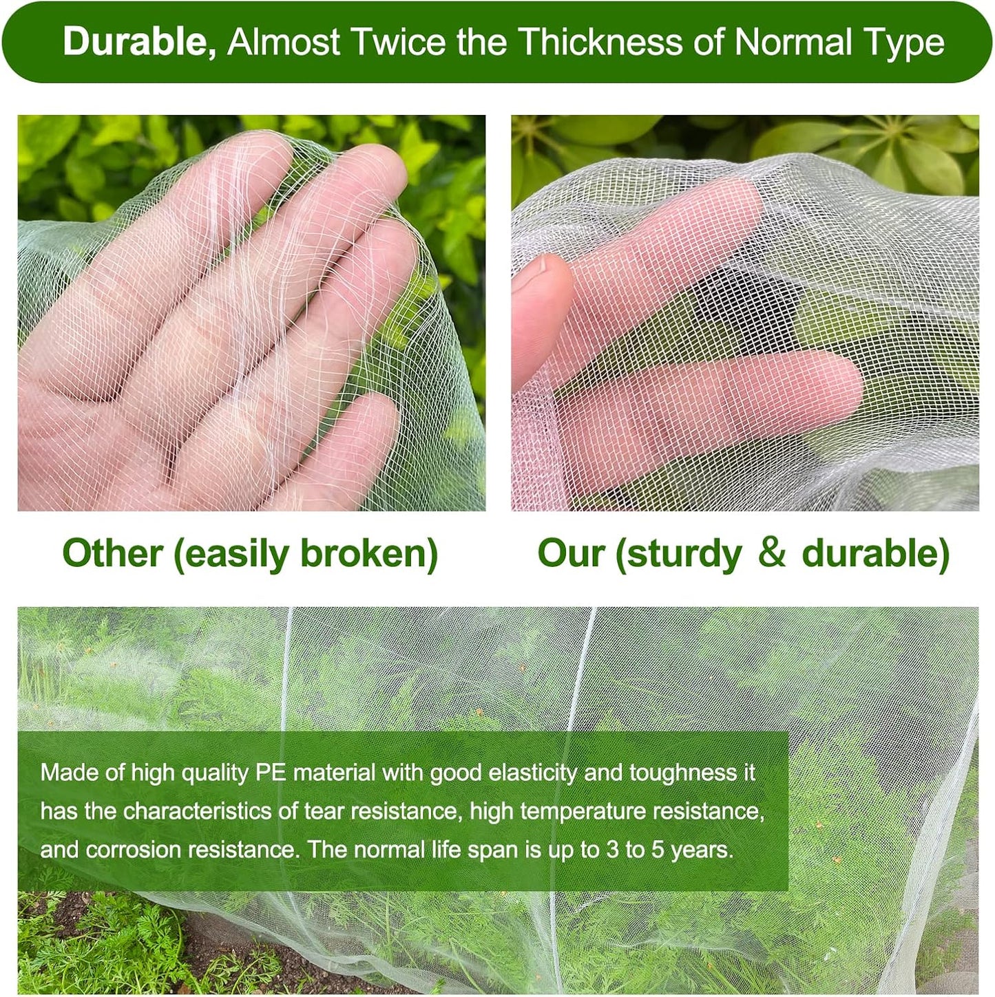 Garden Netting, Jevrench Durable Ultra Fine Garden Netting, Garden Plant Cover Row Cover Makes Plants, Vegetables, Fruits, and Flowers Grow Better (4ft x 25ft)