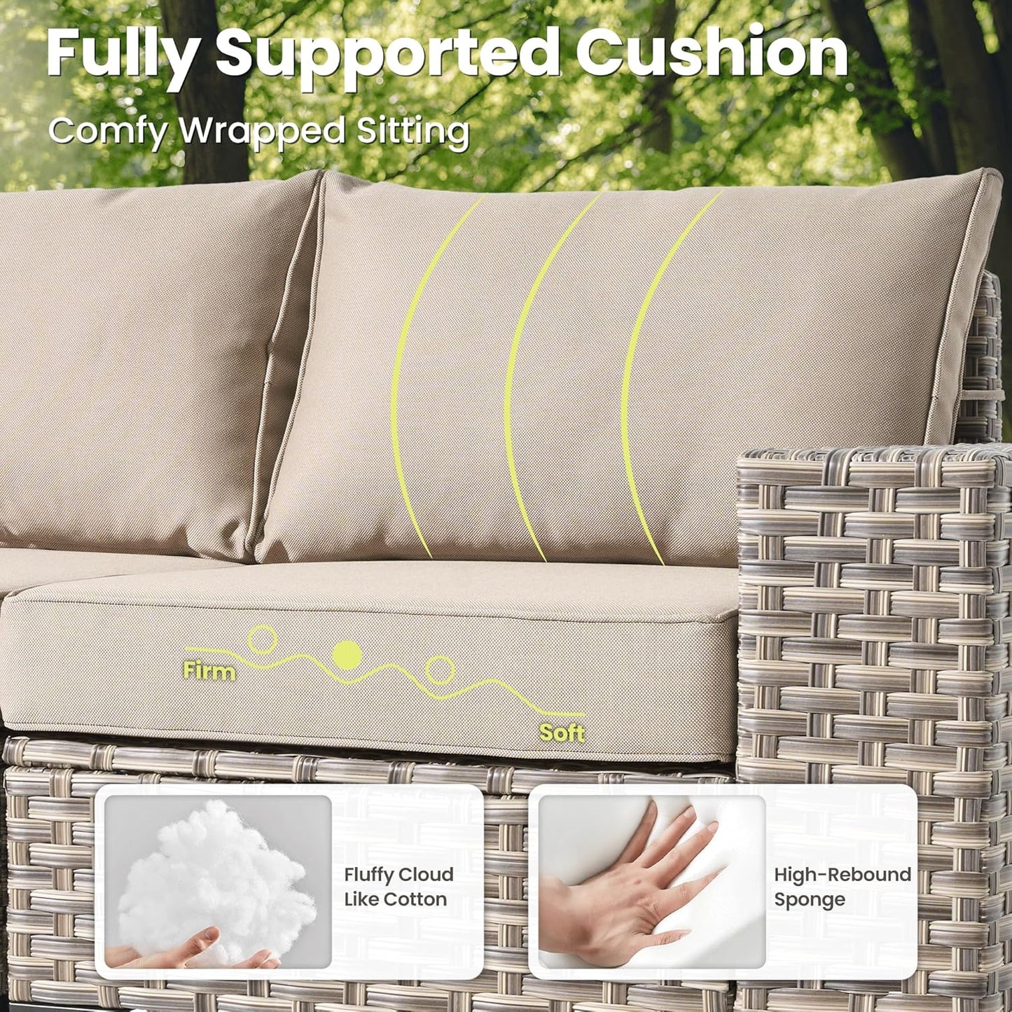 ovios 5 Pieces Patio Furniture Set Outdoor Sectional Sofa Couch with Deep Seat Chaise Comfy Cushions, Modern Modular Wicker Rattan Conversation Set Porch Deck Garden, Beige