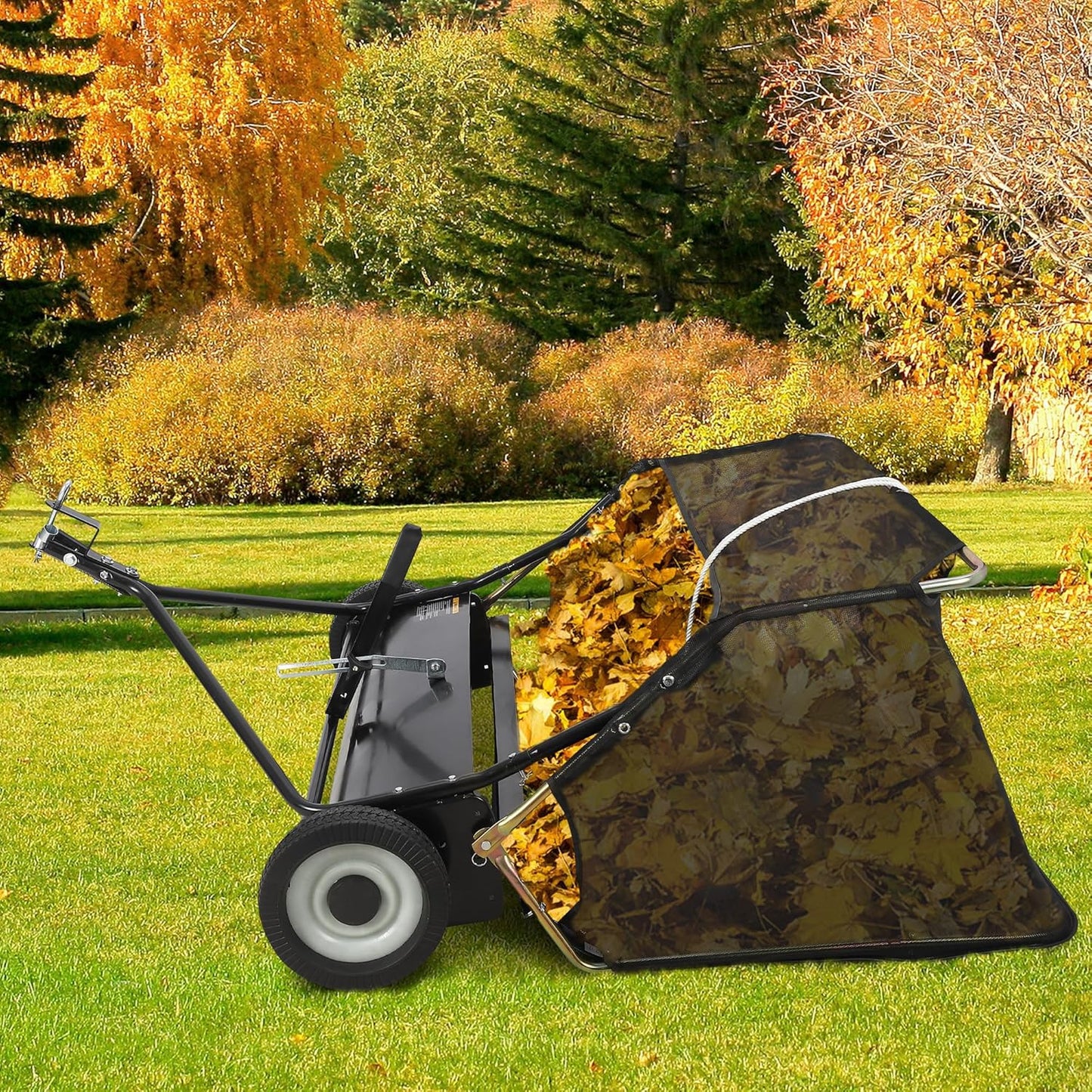 GAOMON 48'' Tow Behind Lawn Sweeper,Pull Behind Lawn Sweeper,with 26 Cu. Ft. Large Capacity Leaf Collector,Adjustable Sweeping Height for Yard, Lawn, Farm