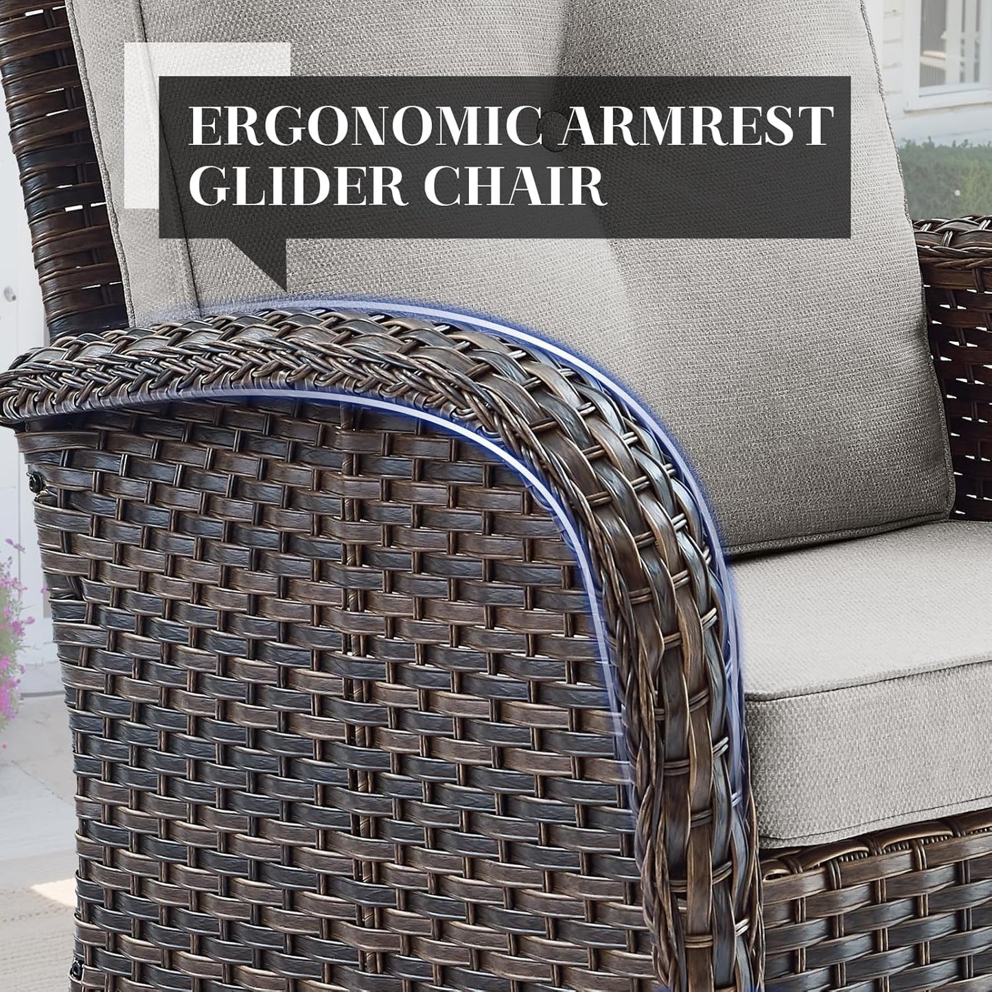 HUMMUH 3 Pieces Patio Furniture Set Outdoor Wicker Bistro Rattan Chairs with Glass Top Side Table and Thickened Cushions for Porch Deck Backyard Poolside