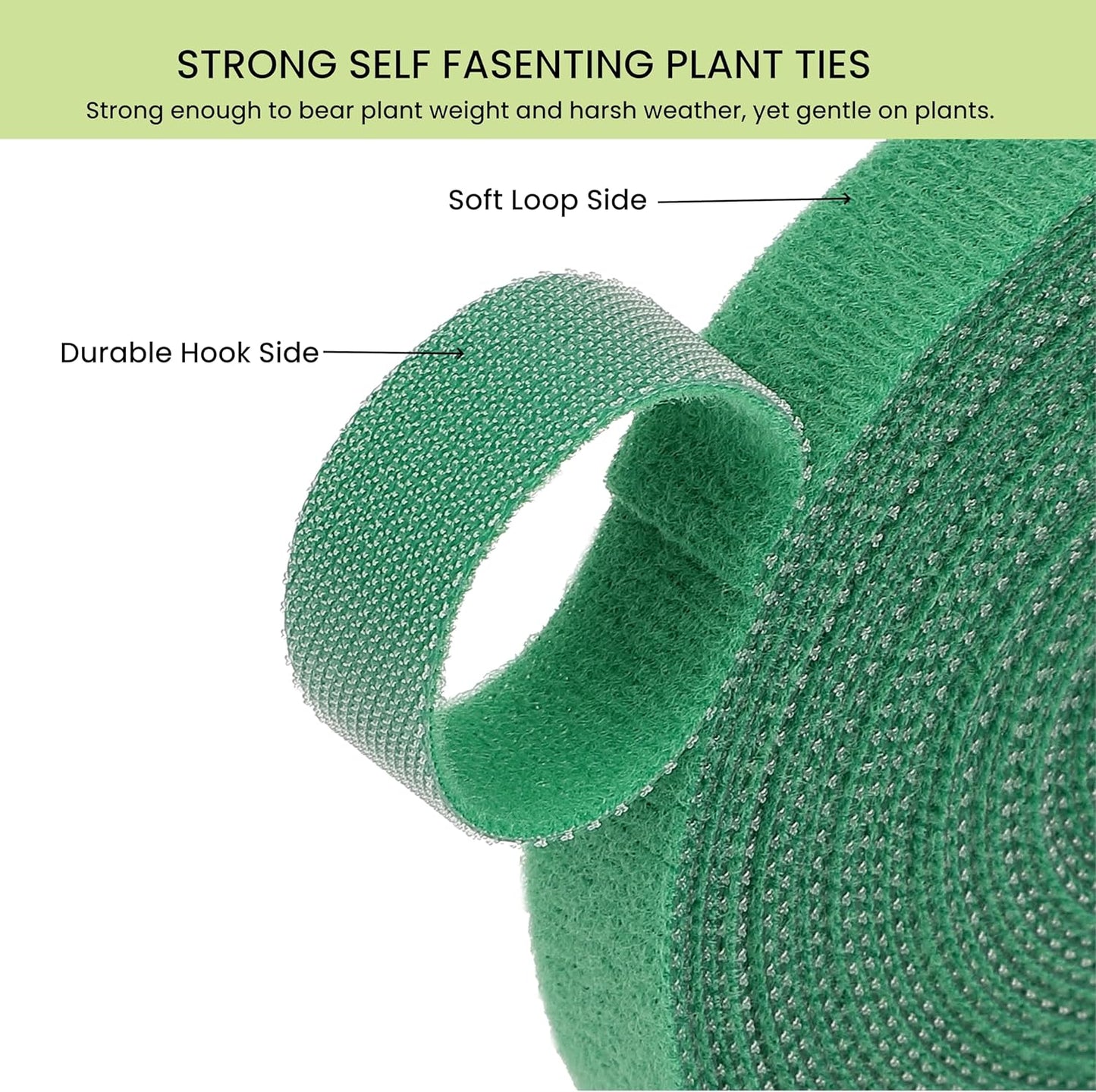 Plant Ties Hook and Loop Garden Tape Roll Gentle Double Sided Garden Stake Strap Reusable Adjustable Nylon Plant Support Ties for Climbing Plants (1/2 Inch x 82 ft, Green)