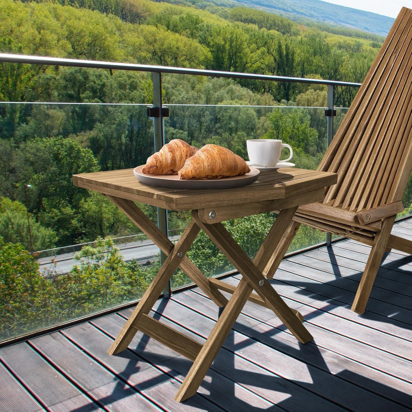 Melino Wooden Folding Outdoor Side Table, FSC Certified Acacia Weatherproof Side Tables, Wood Folding Small Table for Outdoor, Patio, Porch, Pool, Backyard, Garden, Balcony and Deck - Natural