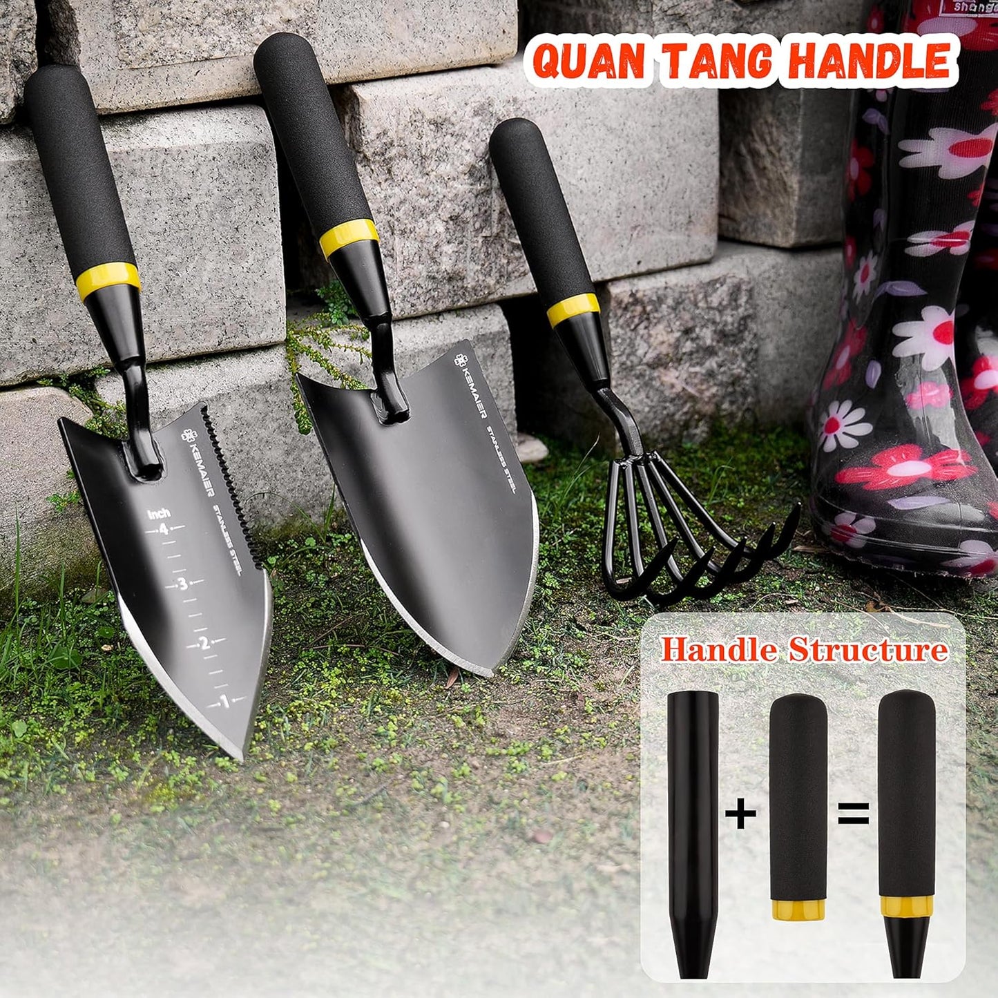 Garden Tool Set with Heavy Duty Stainless Steel, Gardening Hand Tools and Supplies with Durable Storage Case, 4-Piece for Weeding Planting and Cultivating